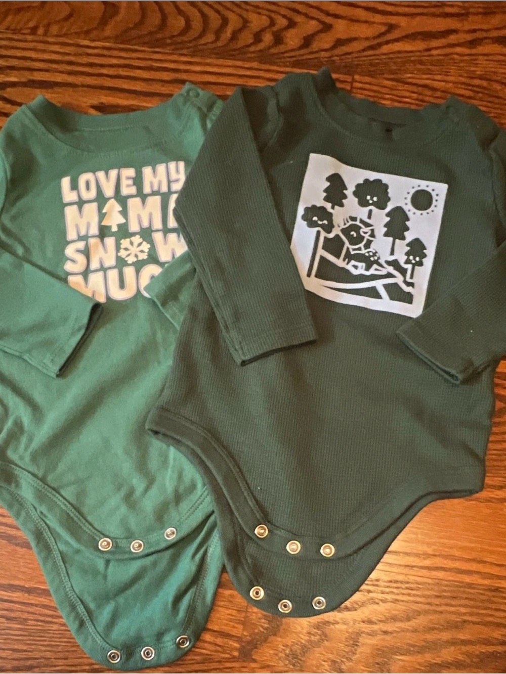 Garanimals Lot Of 2 6-9 Months Green Cotton Long Sleeve Graphic Bodysuits